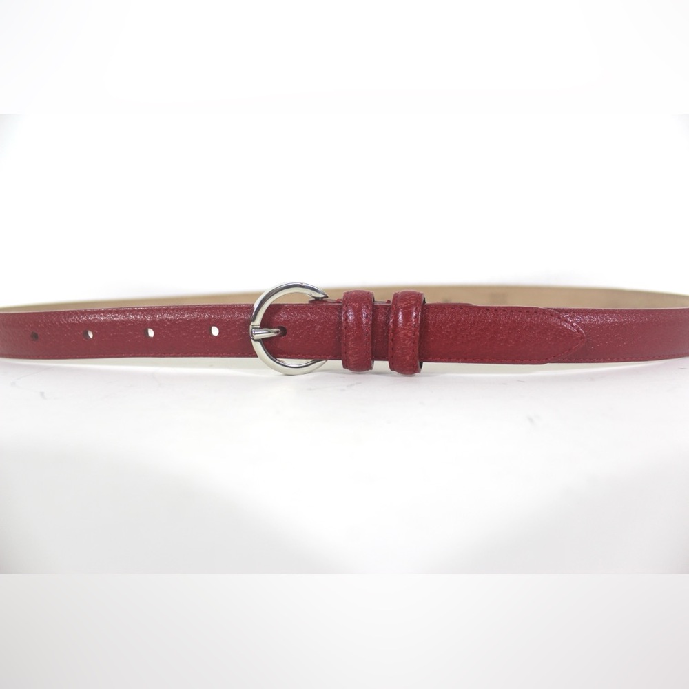 Italian Skinny Red Leather Belt with Silver Buckle Made in Italy M Medium